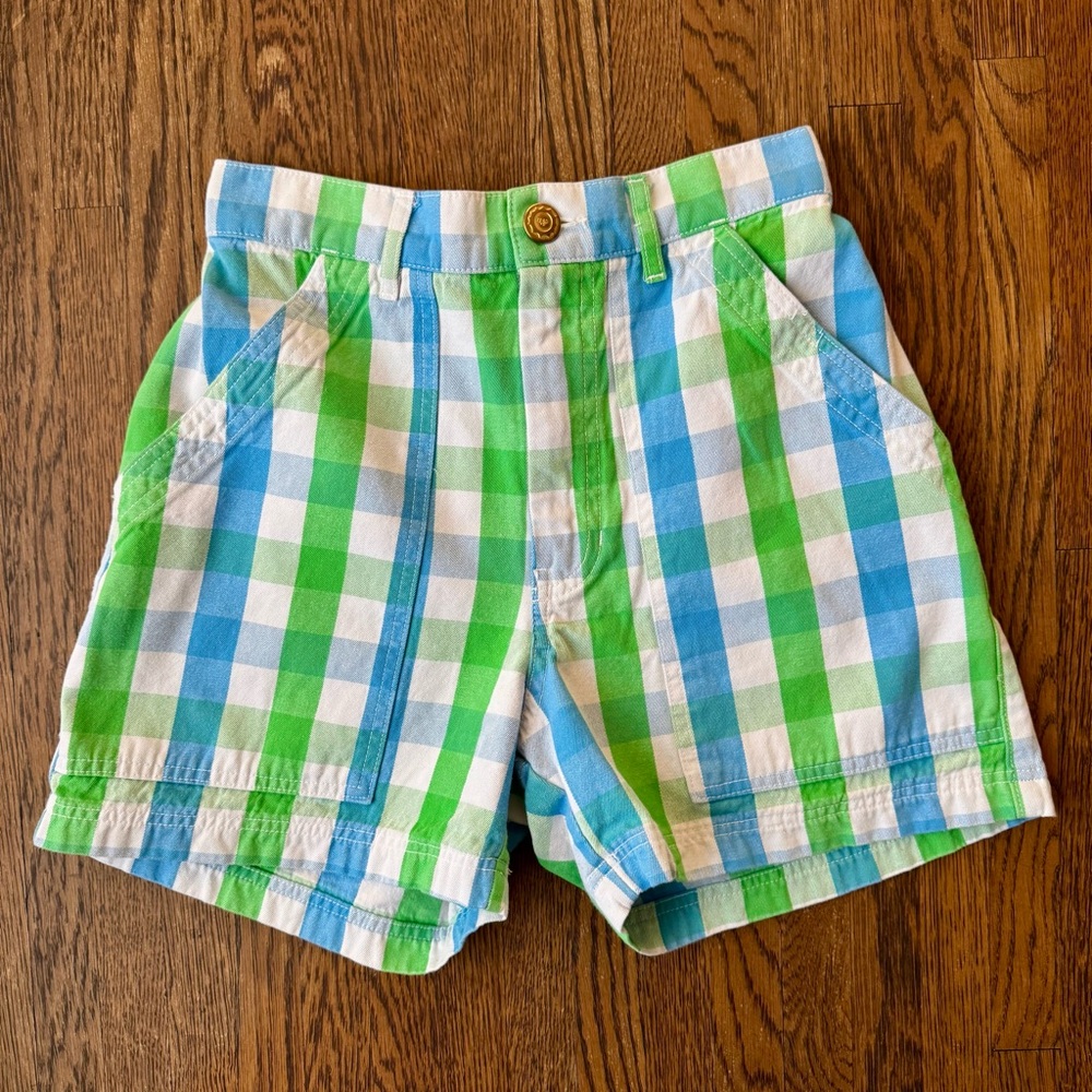 Big Bud Press Work Shorts in Blue, Green & White Plaid XS